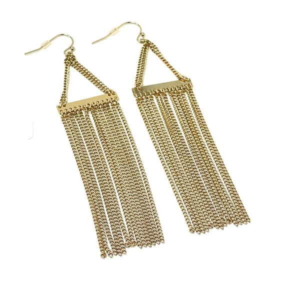 New Free People Bohemian Gold Fringe Earrings - Picture 1 of 4
